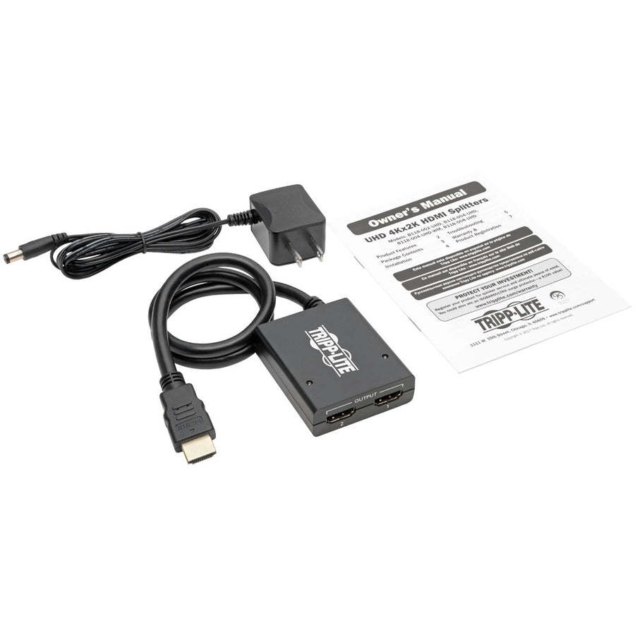 Tripp Lite 2-Port 4K 3D HDMI Splitter, HDMI, HDCP 2.2, Ultra HD 4K x 2K  Audio/Video, 3840 x 2160 @ 60 Hz, HDR, TAA - - B118-002-UHD-2 - Audio &  Video Cables 