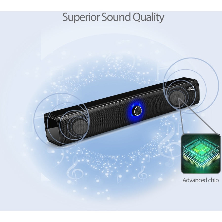 Adesso Xtream S6 Portable Bluetooth & Aux Sound Bar Speaker - 10W x 2  -Black - 3.5mm - Rechargeable Battery - Volume Control Knob - Wired/Wireless