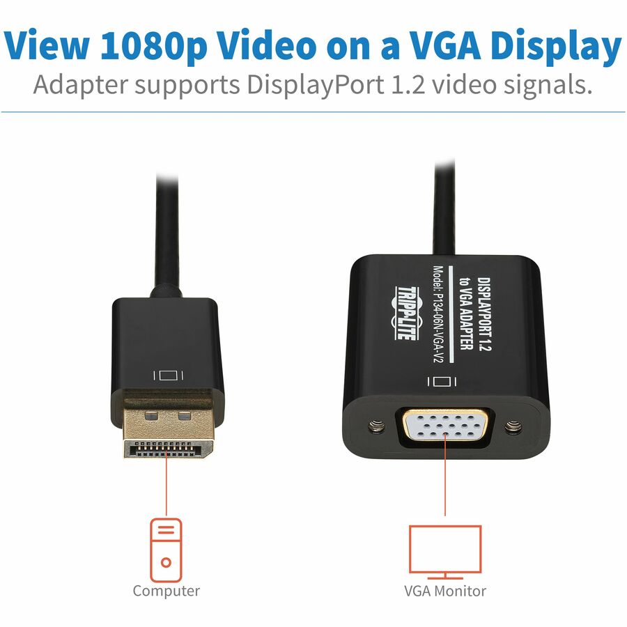 Tripp Lite 6in DisplayPort to VGA Adapter Active Converter DP to VGA M/F  DPort 1.2 6