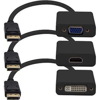 3PK DisplayPort 1.2 Male to DVI, HDMI, VGA Female Black Adapters Which –  Natix