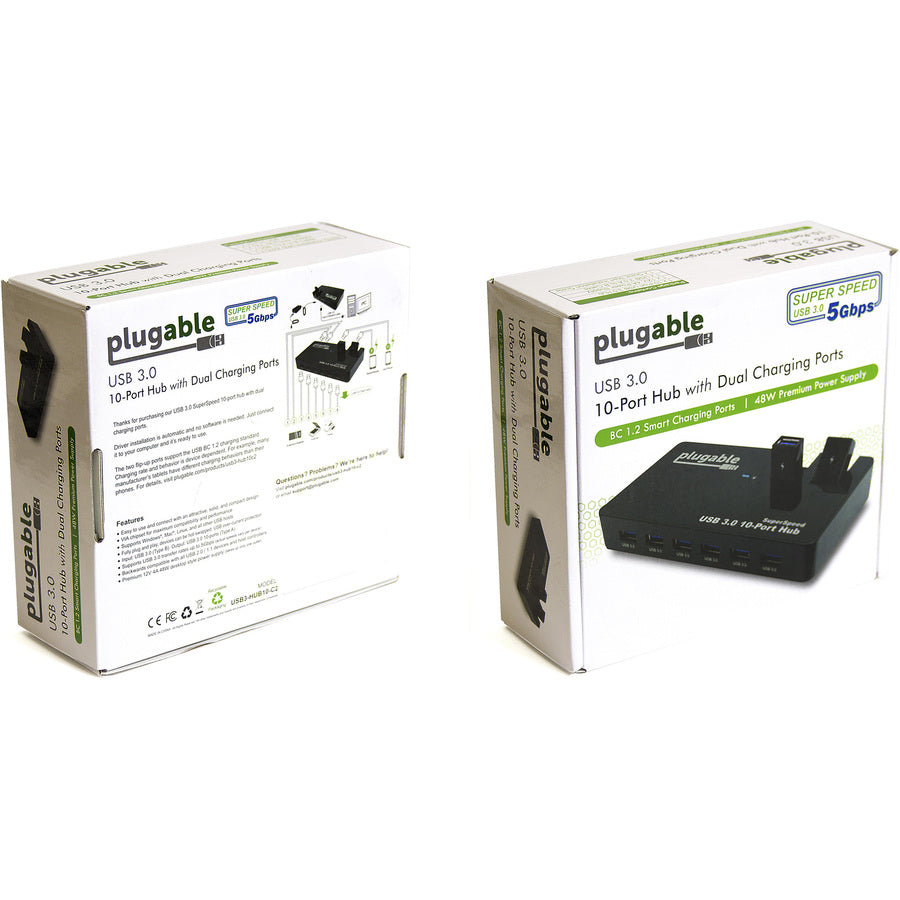 USB 3.0 7-Port Hub with 2 BC 1.2 Charging Ports and 36W Power Adapter –  Plugable Technologies